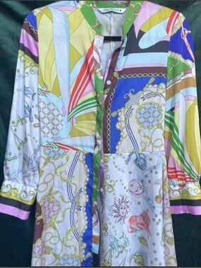 Colorful Baroque Print Button-Down Tunic